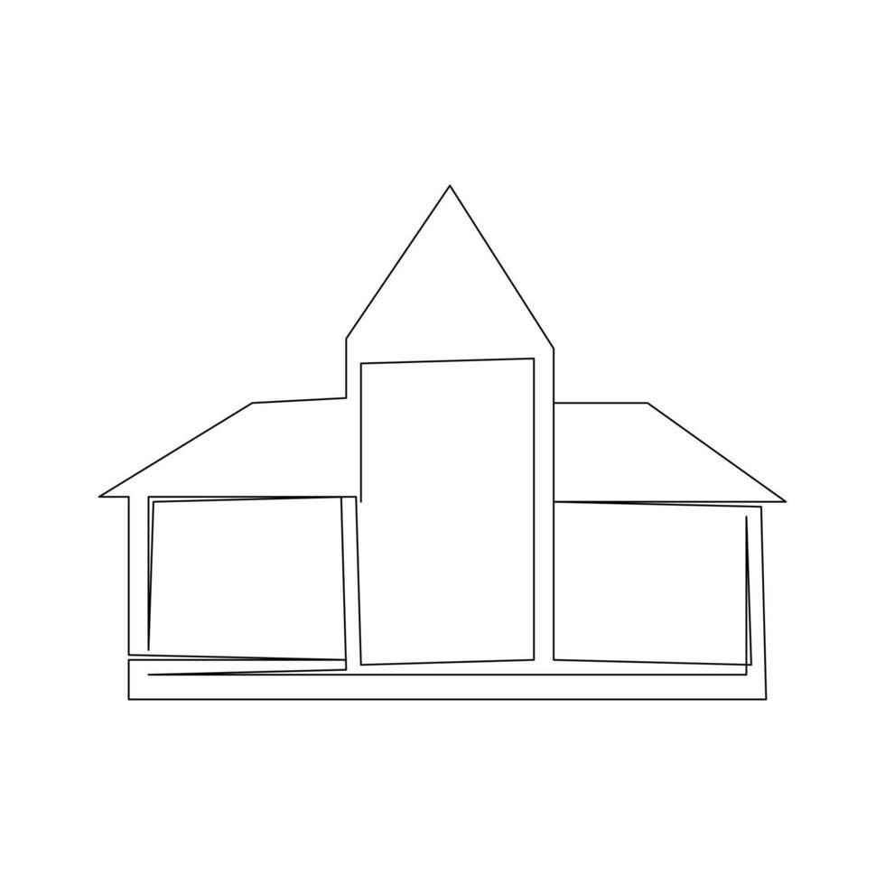 One line modern architecture building continuous drawing vector