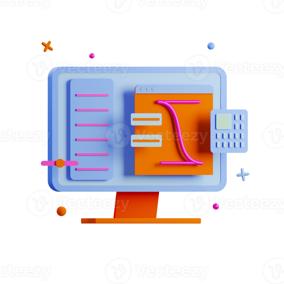 un ilustración de un computadora pantalla con un calculadora y un grafico png