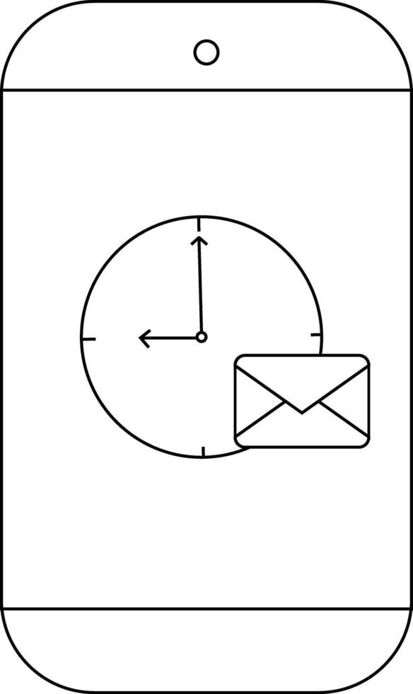 A smartphone displays a clock showing 900 with a mail envelope icon overlaying the clock face vector