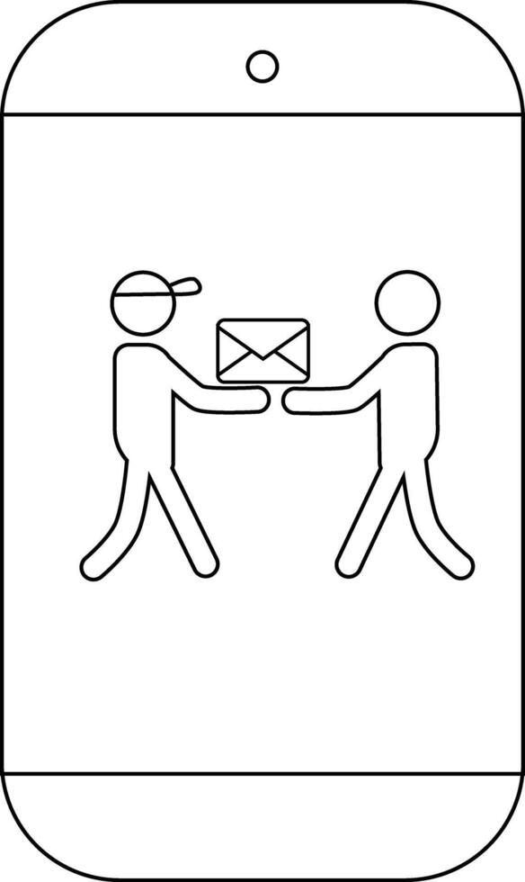 Icon of a smartphone screen displaying two stick figures exchanging an envelope vector
