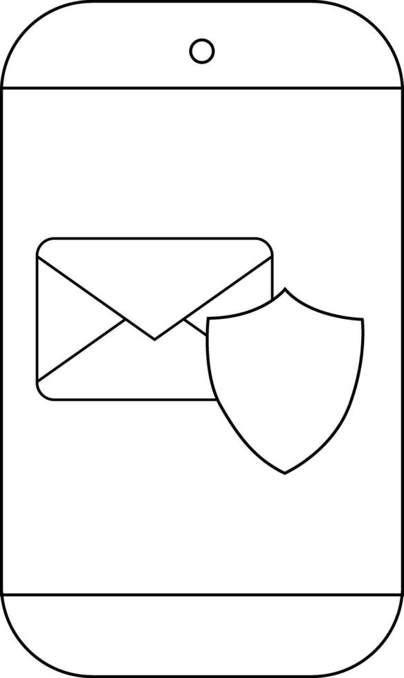 Outlined cellphone displays an envelope with a shield overlayed suggesting secure communication vector