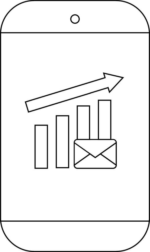 Smartphone shows a graph arrow and envelope vector