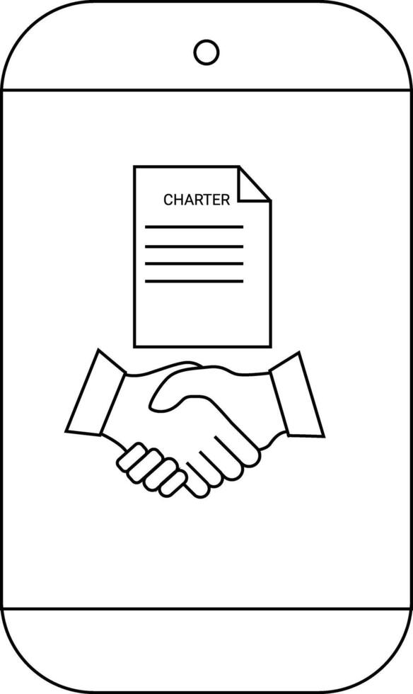 A smartphone displays a charter document above an image of two hands shaking vector