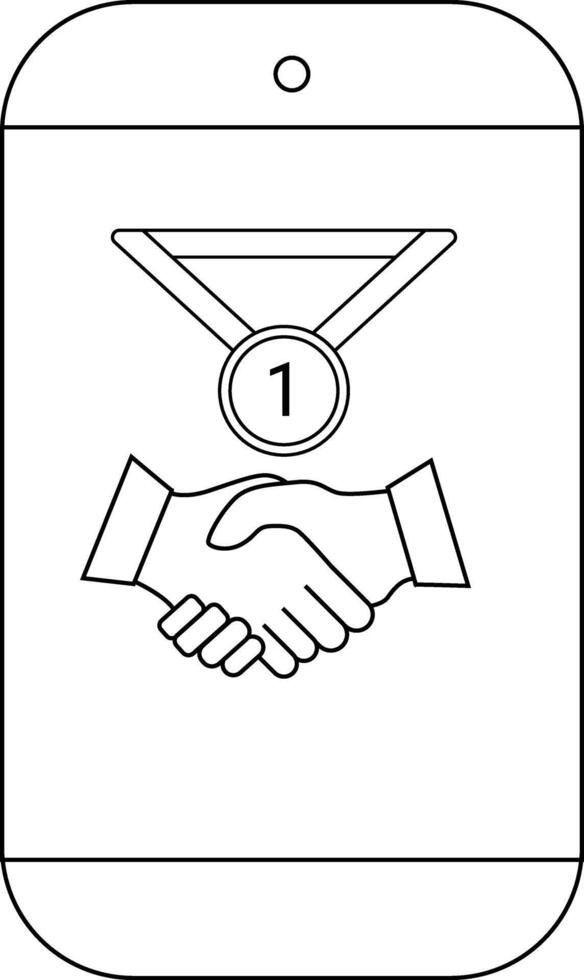 Smartphone with handshake medal displaying 1 symbolizing success or partnership on a device vector