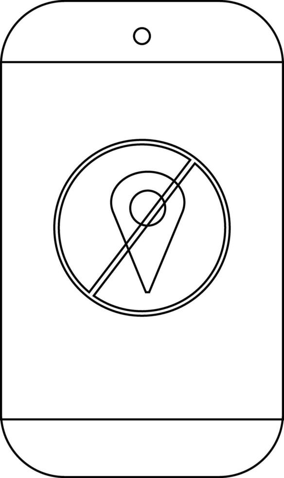 A smartphone displays a location pin icon with a diagonal line through it indicating location services are disabled vector