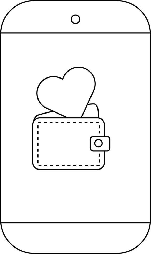 Smartphone shows a wallet with a heart emerging from it on its screen vector