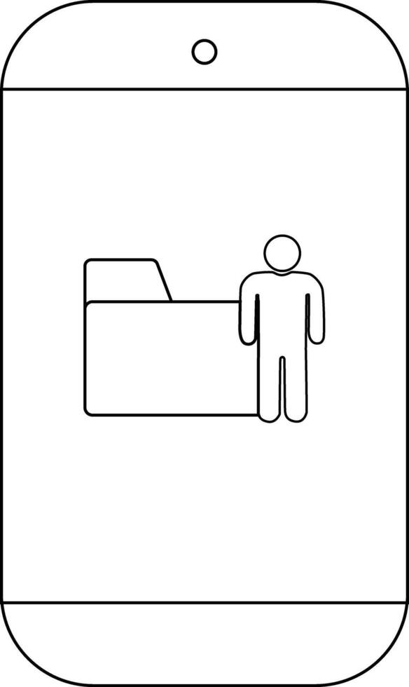 A simple illustration of a mobile phone screen displaying a file folder icon next to a person icon vector