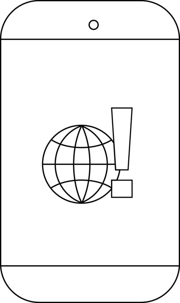 A stylized smartphone displays a globe and an exclamation point symbolizing an internet connection error vector