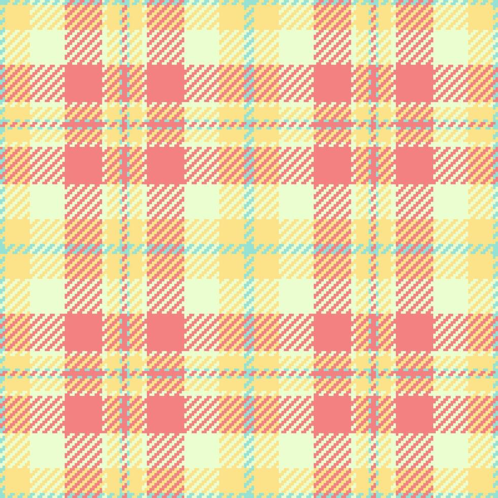 A colorful, detailed tartan pattern background with a pixelated texture. Ideal for crafts, textiles, and design projects needing a classic, cheerful touch. vector
