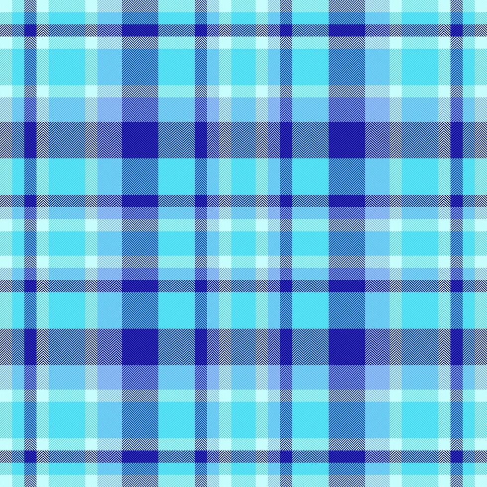 Place texture pattern background, coloured check plaid fabric. Setting seamless textile tartan in cyan and indigo colors. vector