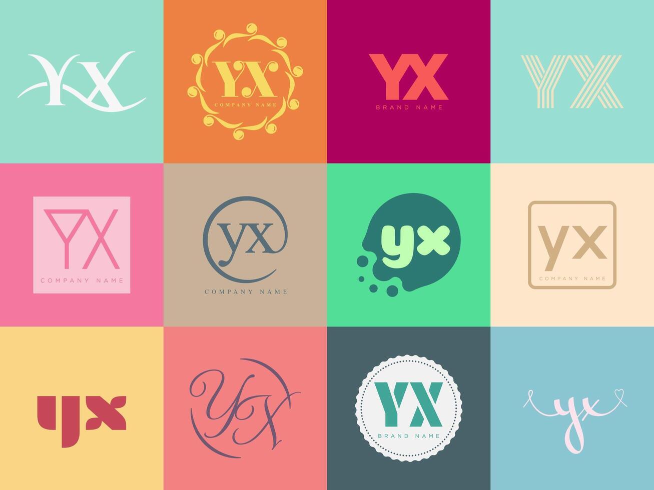 YX logo template. Letter y and x logotype. Set different classic serif lettering and modern bold text with design elements. Initial font typography. vector