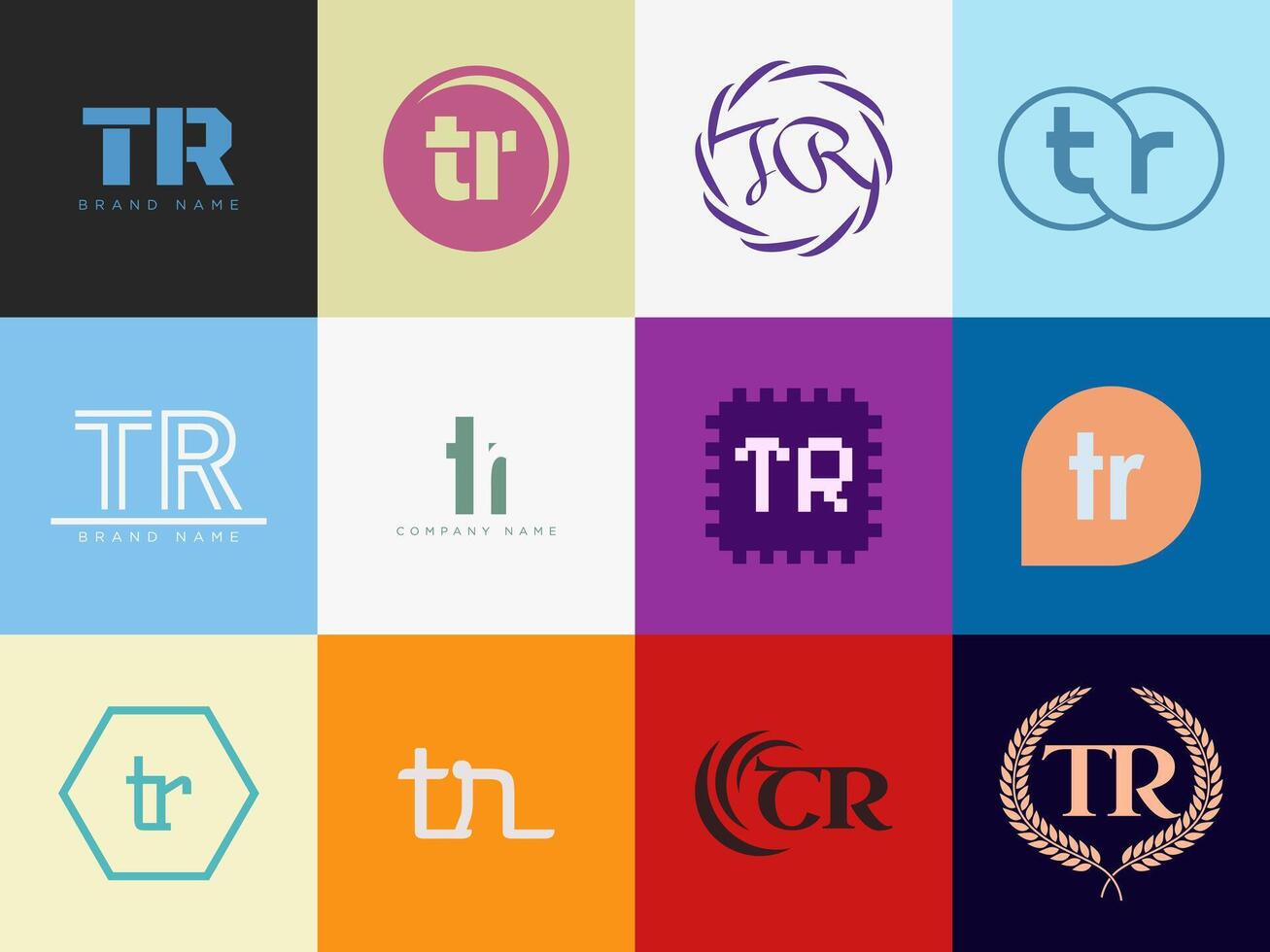 TR logo template. Letter t r logotype. Set different classic serif lettering and modern bold text with design elements. Initial font typography. vector