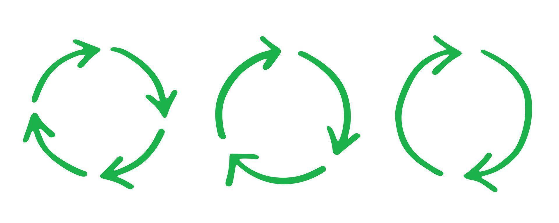 pollution isolated Set of hand drawn recycle arrow icon Recycling resources symbol Reuse of materials, zero waste, green environment, saving the planet vector