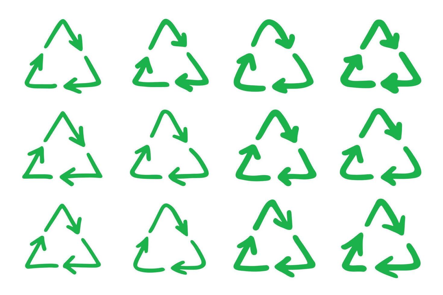 Set of hand drawn recycle arrow icon Recycling resources symbol Reuse of materials, zero waste, green environment, saving the planet pollution conservation vector