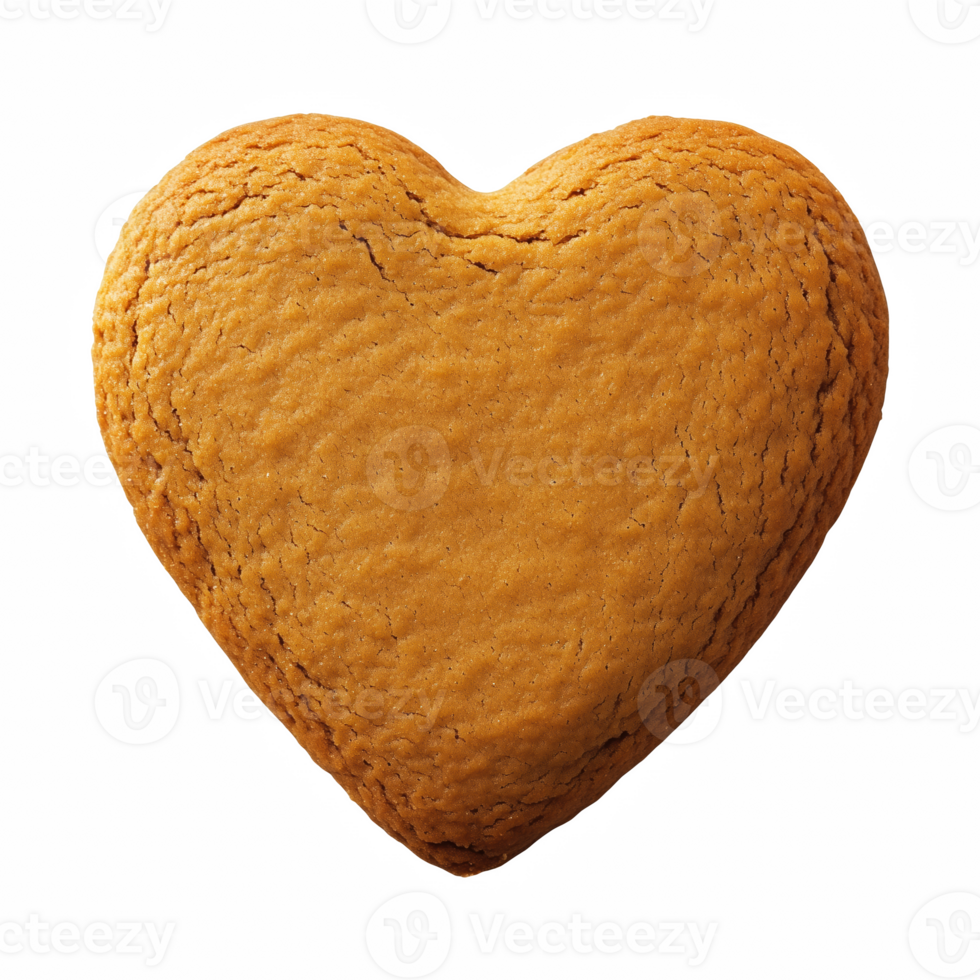 Heart-shaped gingerbread cookie with golden brown crust, isolated on transparent background. png
