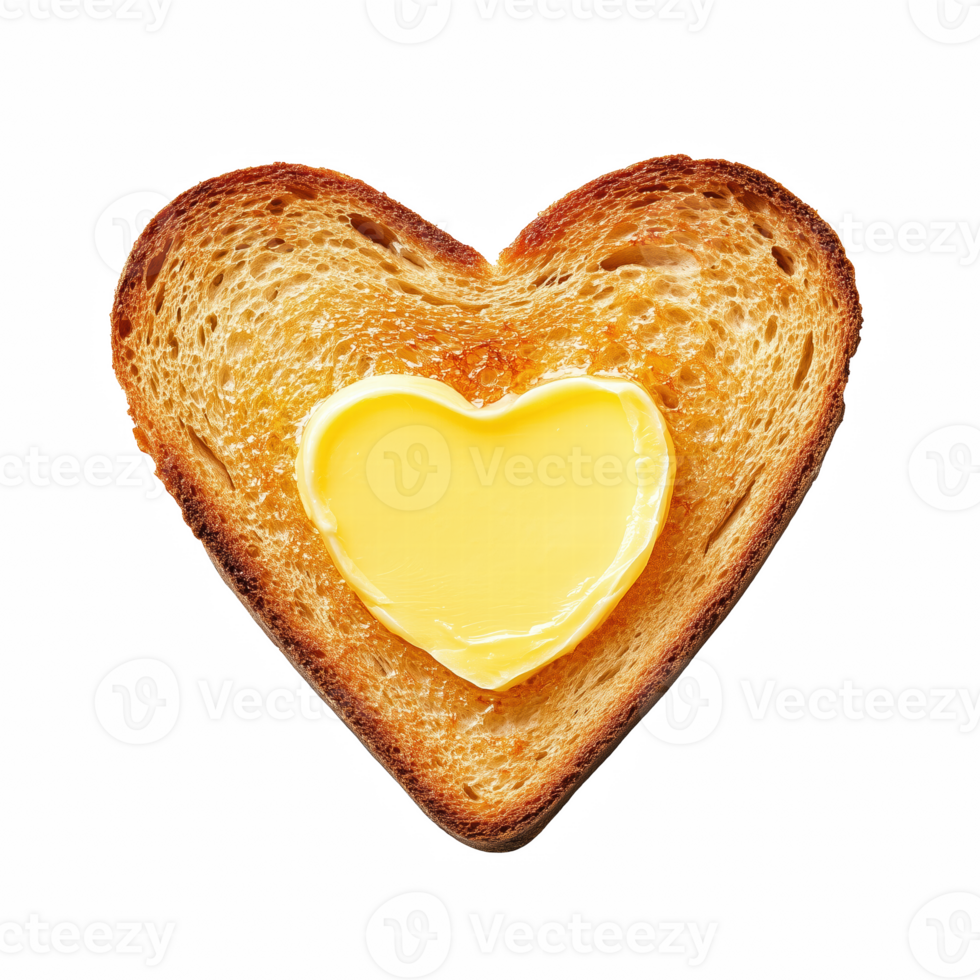 Heart shaped toast with melting butter in heart shape isolated on transparent background. png