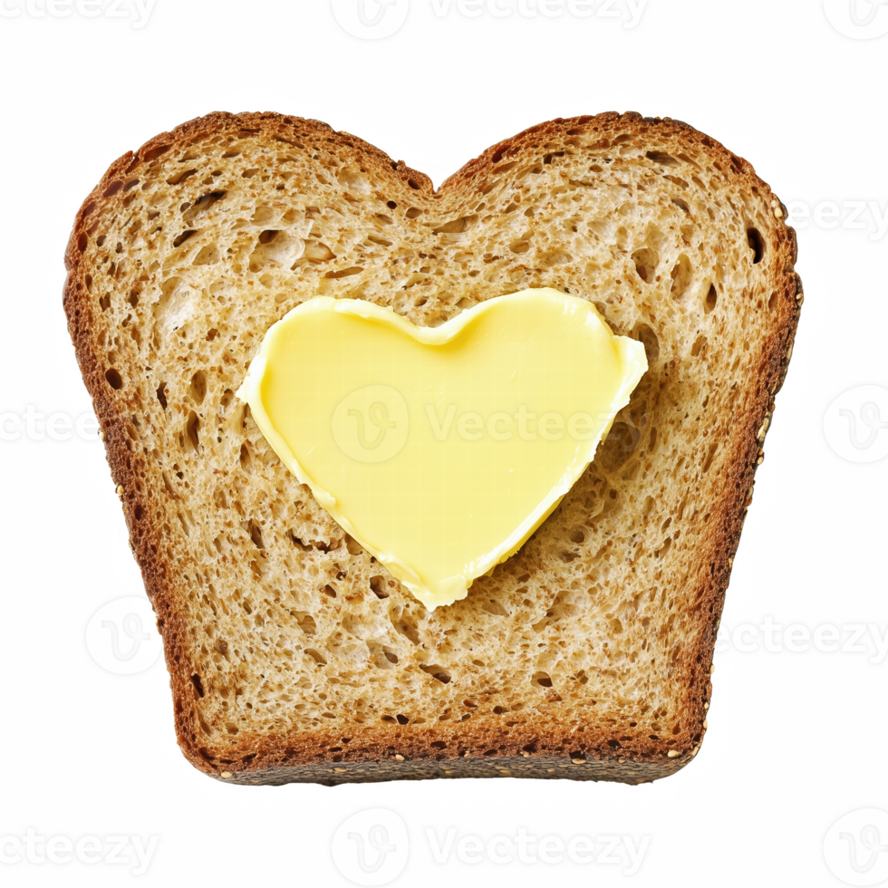 Slice of Toasted Bread with Heart Shaped Butter in the Center Isolated on Transparent Background png