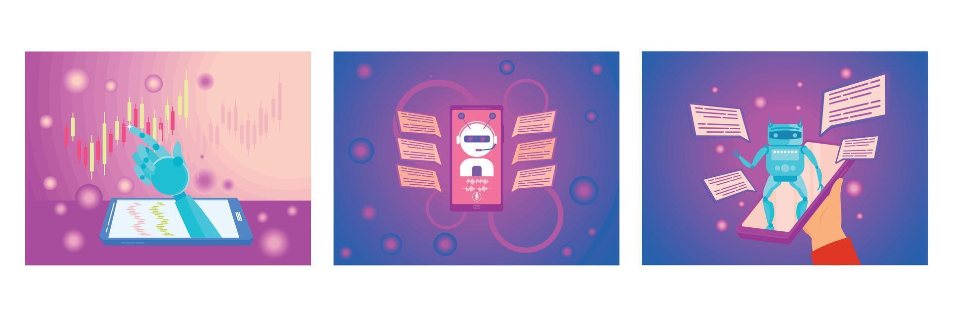 AI chatbots and data analysis concepts vector