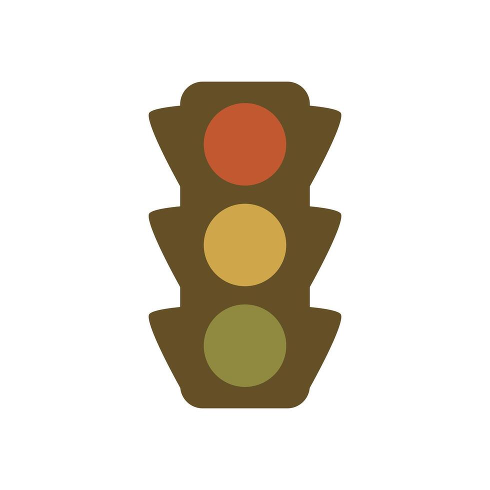 Flat design stoplight icon with triangular side flares and muted traffic signal colors on isolated white backdrop vector