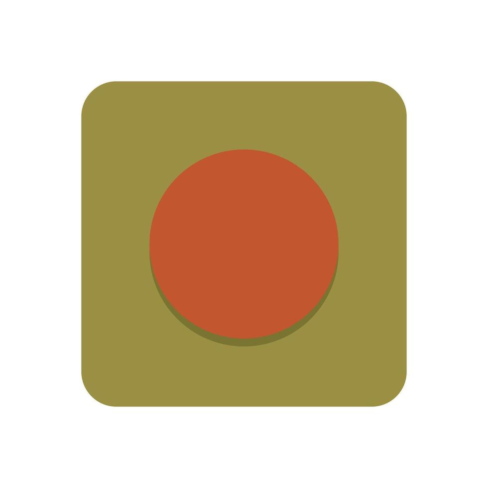 Simple Graphic of Red Circular Button on Olive Square with Rounded Corners in Minimalist Style vector