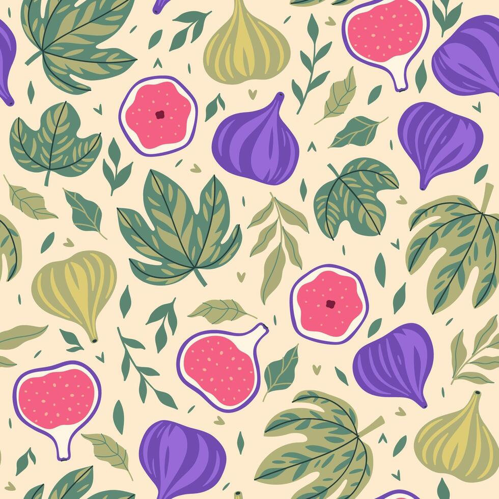 Colorful pattern of figs and leaves vector