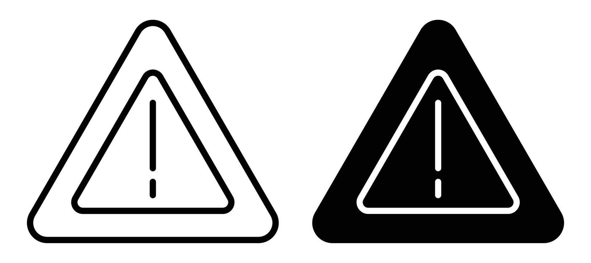 Warning symbols in black and white triangular shapes with exclamation marks vector