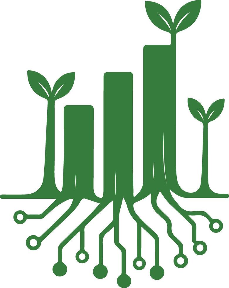 Eco Data Forest art Silhouette Blending Environmental Growth and Digital Analytics Visualization vector