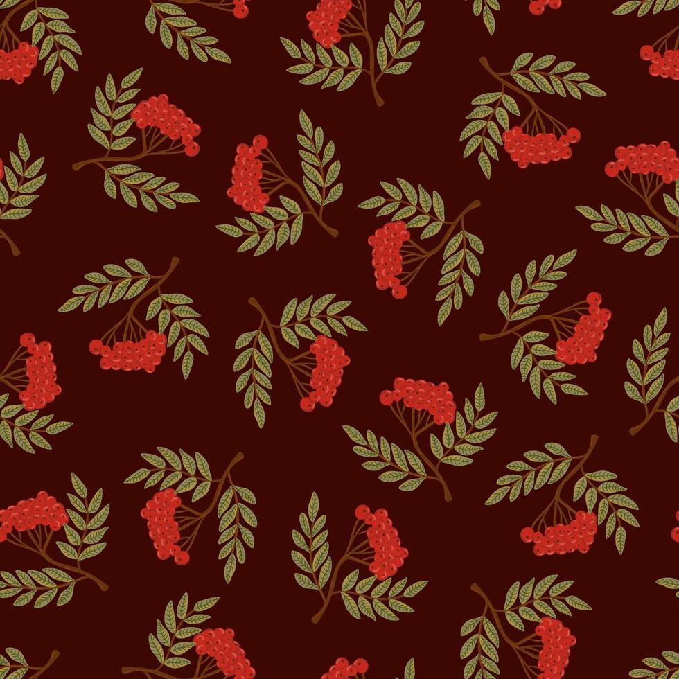 red berry, Rowan Tree Branch Autumn Seamless Pattern. Fall Vintage Rustic Background for textile vector