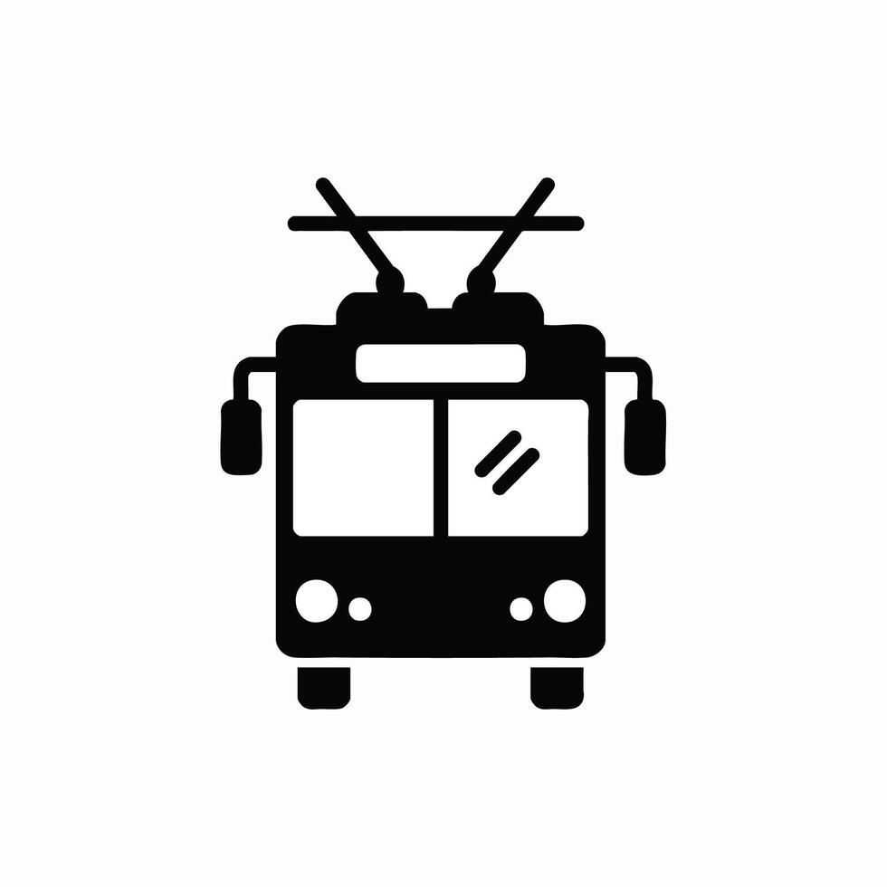 A simplistic black and white illustration of a classic trolley bus front view vector