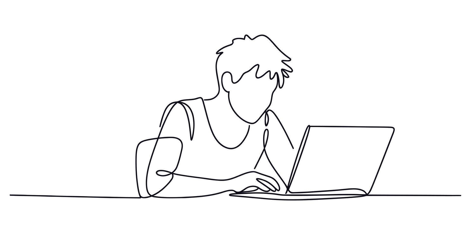 continuo línea dibujo de un persona trabajando en un ordenador portátil computadora escalable gráfico vector