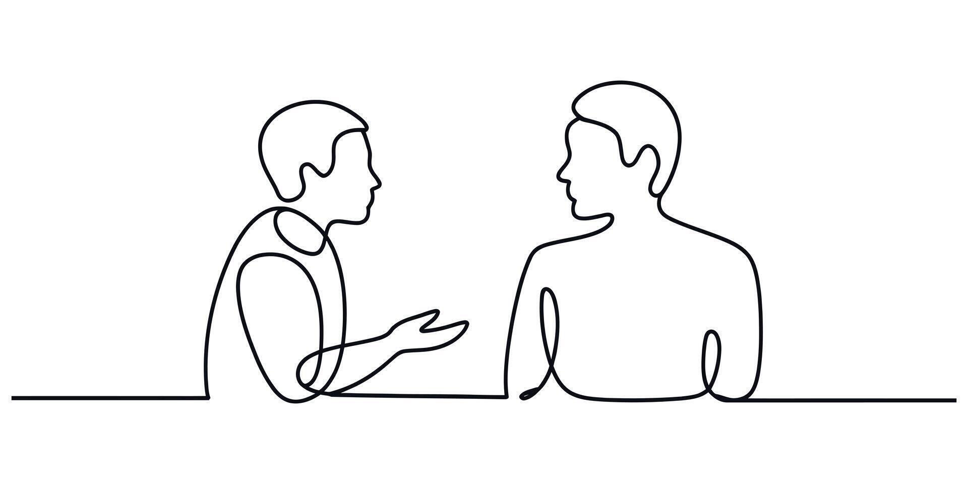 Continuous line drawing two people talking engaging in conversation conversation dialogue discussion vector