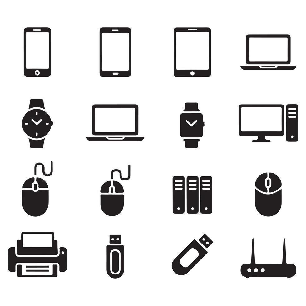 art of collection of electronic devices icons, representing technology set and bundle silhouette art design vector