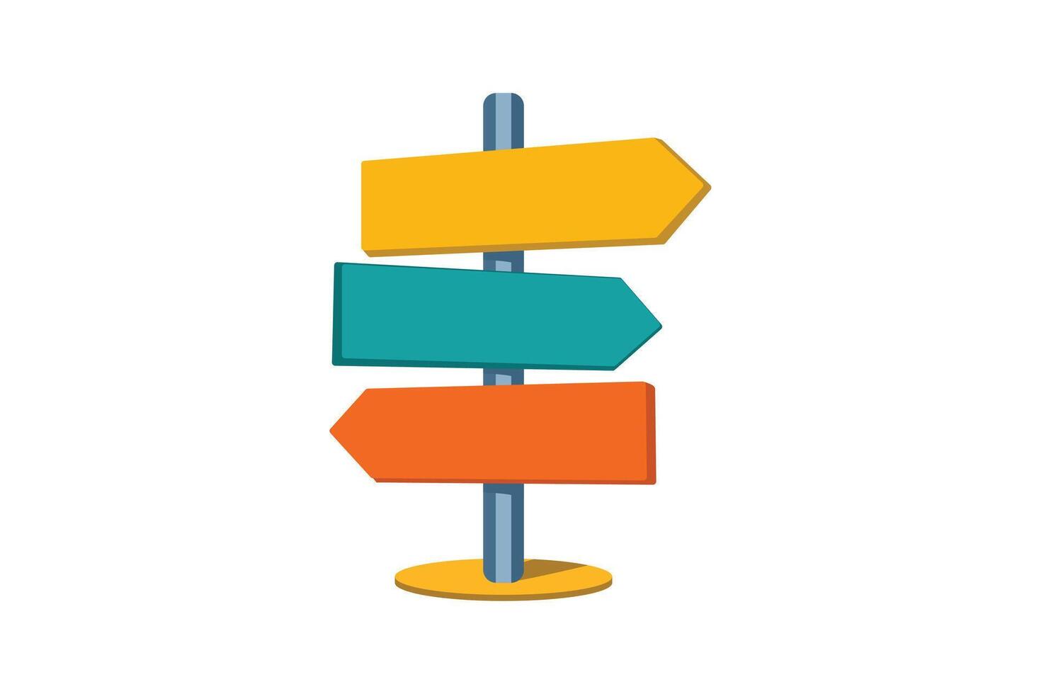 Colorful directional signpost with three arrows. Great for travel, decision-making, or navigation concepts. vector