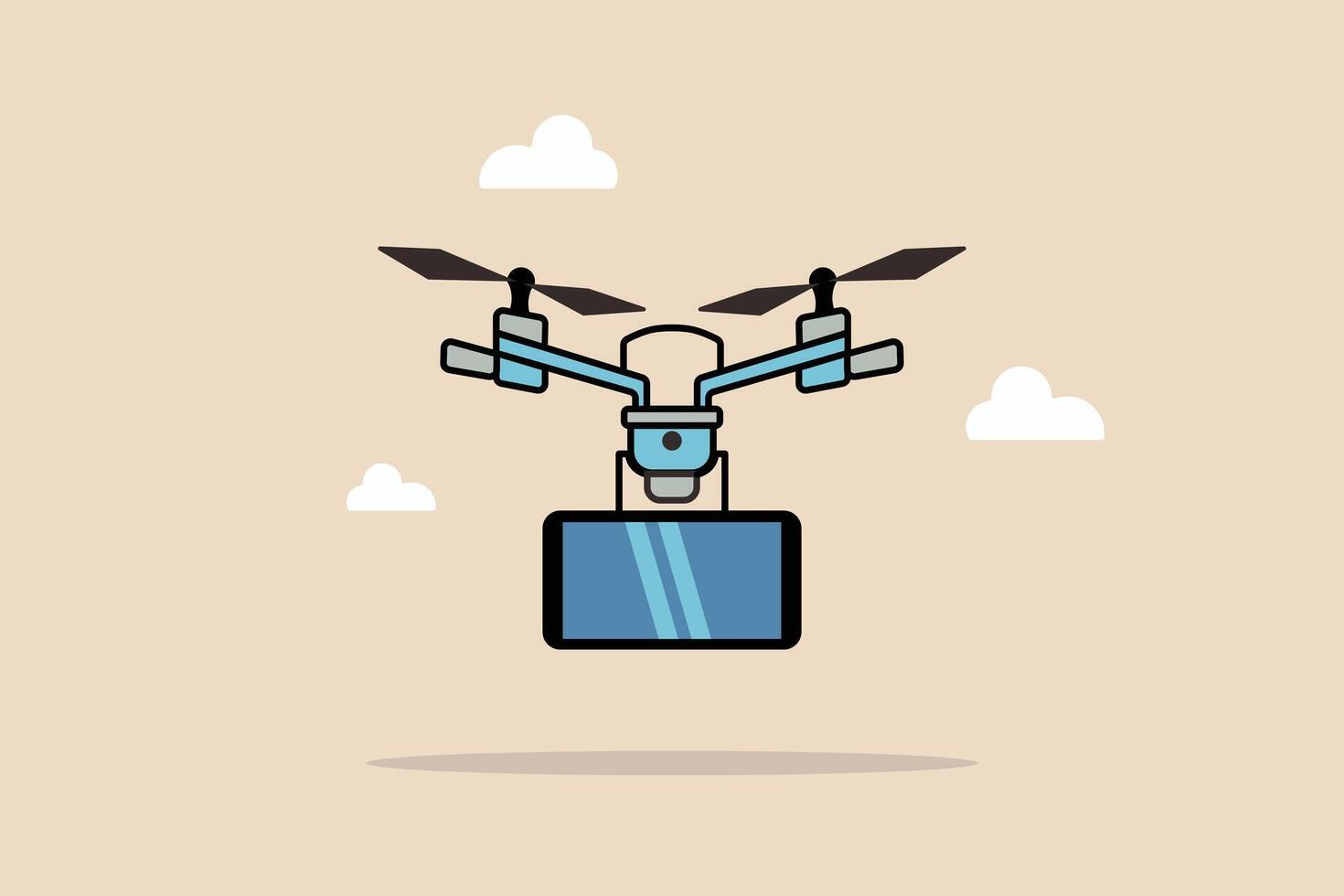 Modern flat style drone with camera, flying in the sky, perfect for tech, delivery, or surveillance themes vector