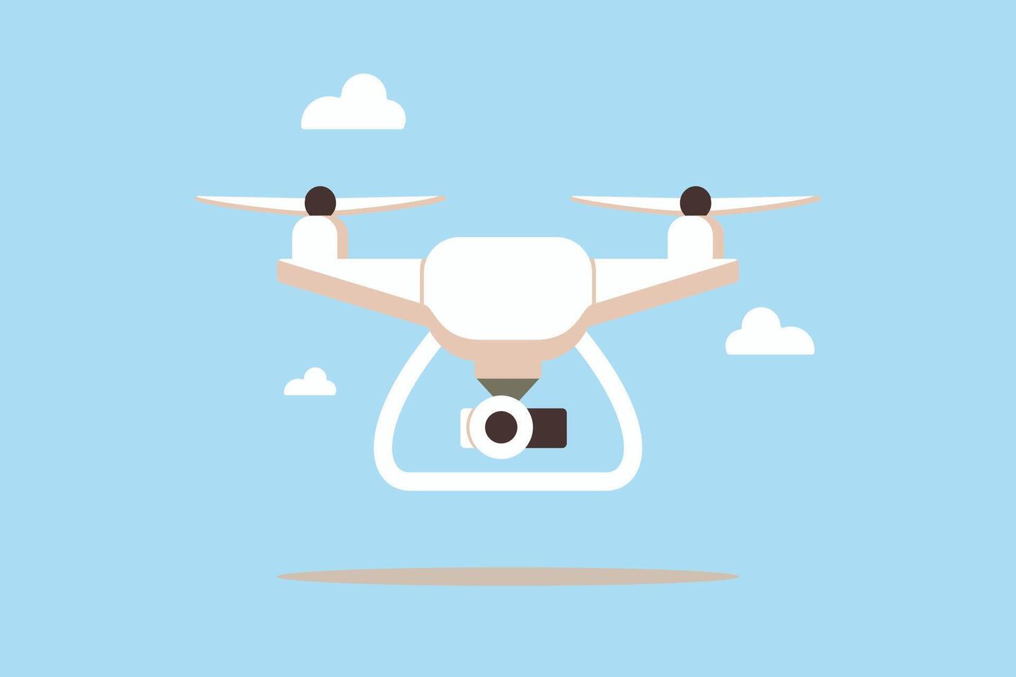 Flat Drone Illustration with Camera in the Sky. Modern flat style drone with camera, flying in the sky, perfect for tech, delivery, or surveillance themes vector