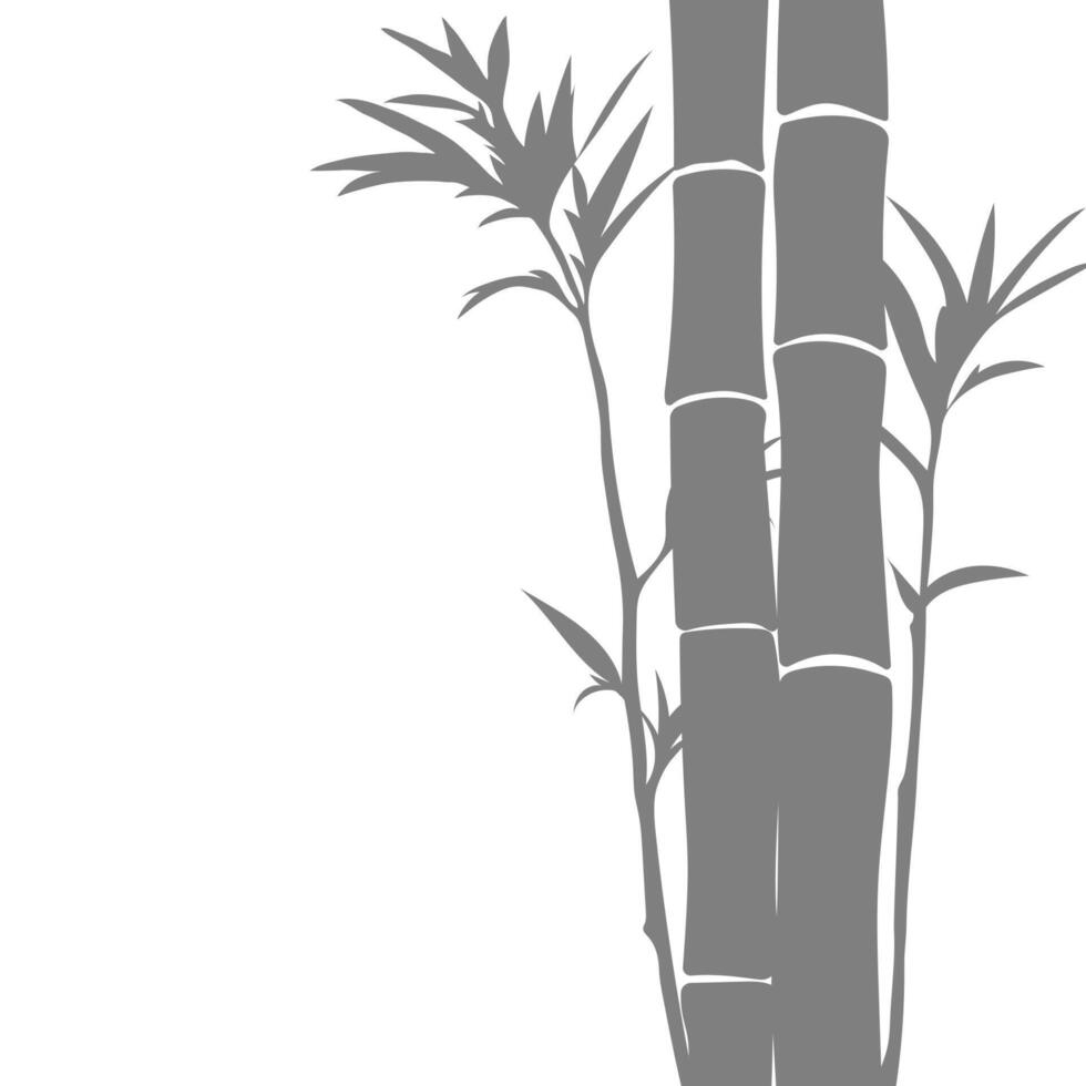 Minimalist gray silhouette of clustered bamboo culms stalks and sharp leaves. The vertical composition and Asian-inspired design provide a serene and Zen decorative element, copy space. vector