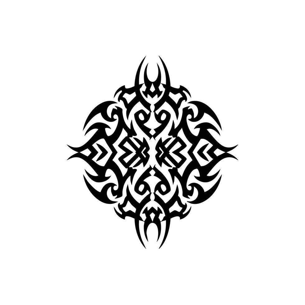 Intricate tribal tattoo design featuring symmetrical sharp lines and bold curves forming a complex pattern vector