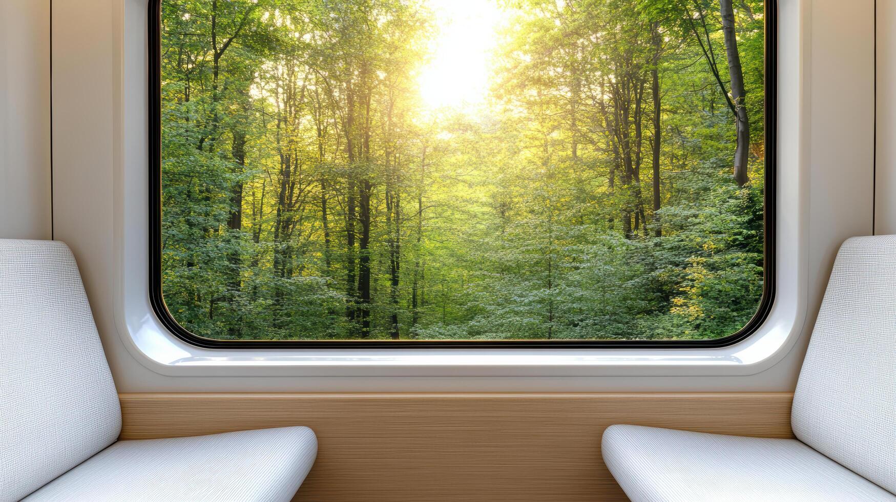 A view of the forest through the window of a train photo