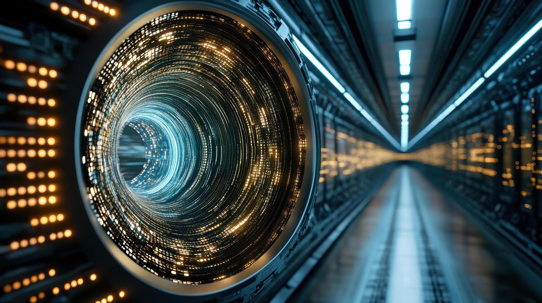 un computadora datos centrar con un circular túnel foto