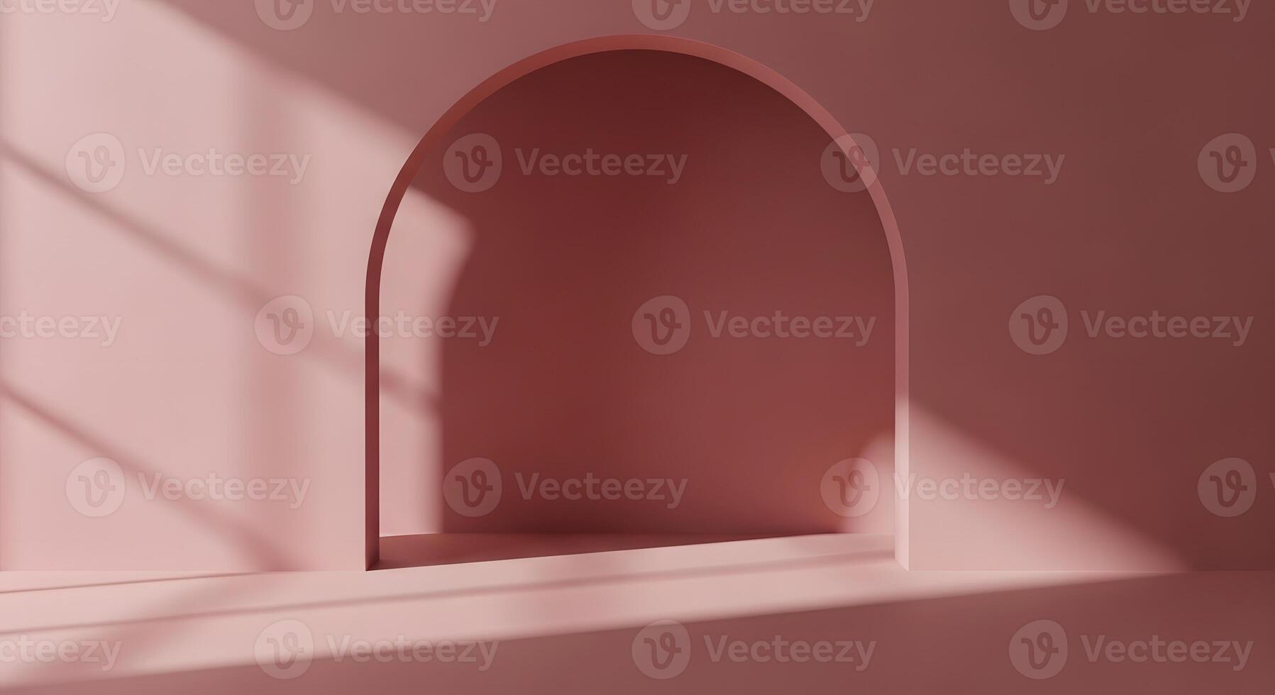 Muted pink architectural archway with natural light and elegant shadow play, creating a serene and minimalist backdrop for product display or creative design projects photo