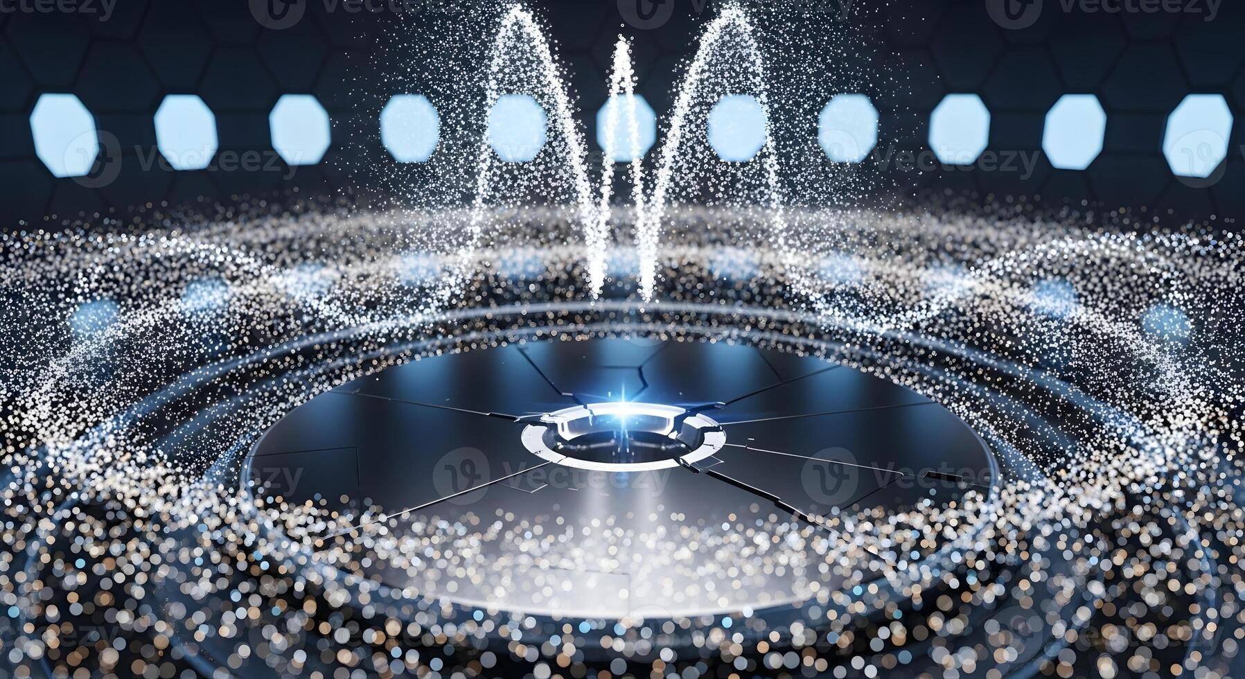 Abstract futuristic digital platform with illuminated particle effect in a modern setting photo