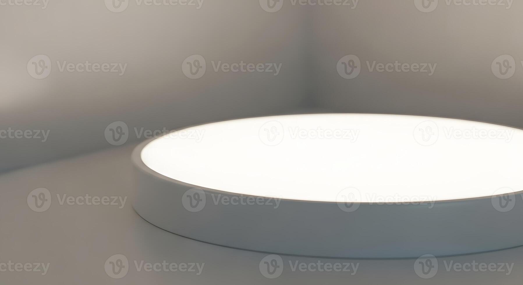 Minimalist Circular LED Light Fixture on White Surface with Soft Lighting, Ideal for Product Display photo