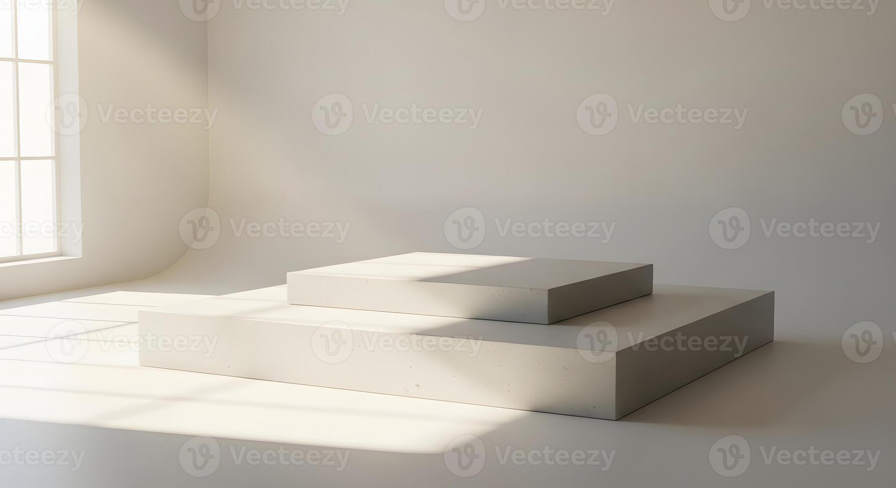 Minimalist Studio Setup Featuring a Geometric Podium and Soft Lighting for Product Display photo