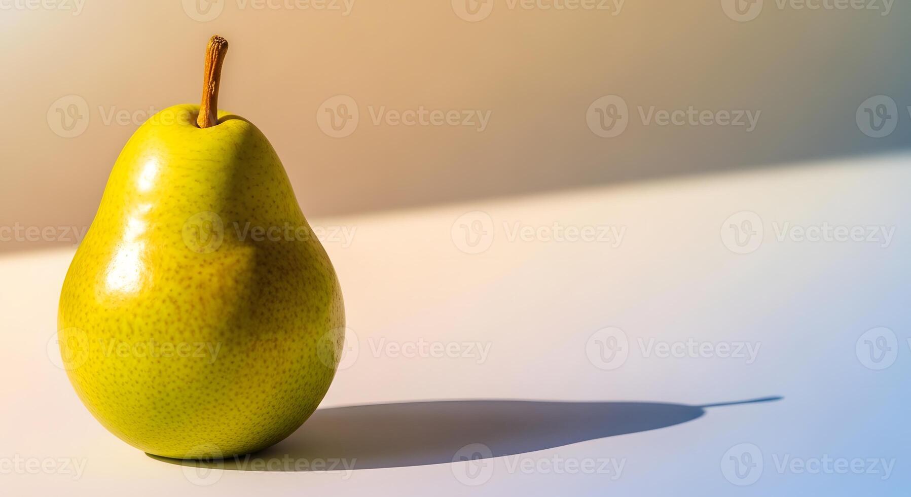Fresh Green Pear with Shadow on a Gradient Background - A Simple and Elegant Fruit photo