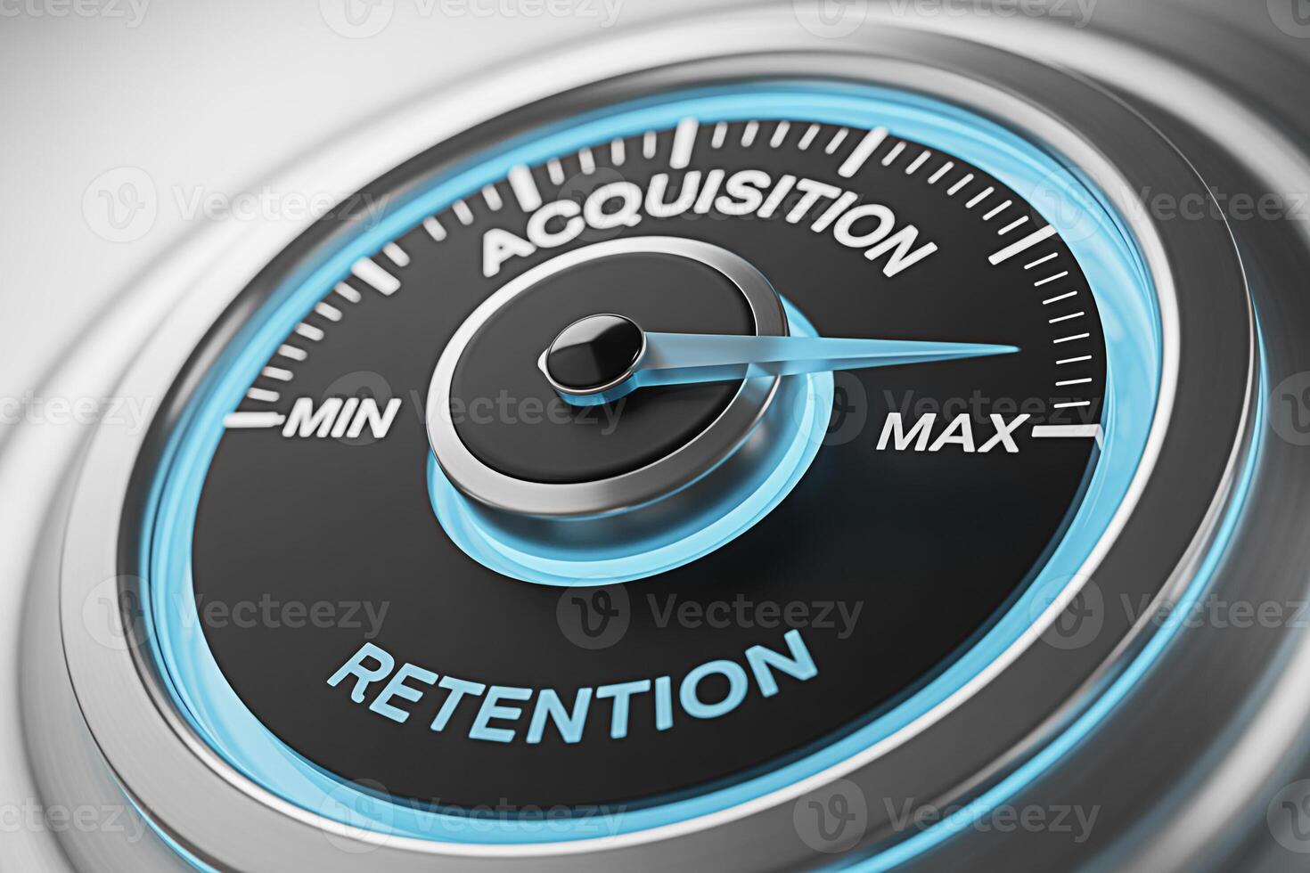 Closeup of a customer acquisition and retention meter showing maximum retention in a business setting representing customer loyalty business growth and the importance of retaining existing customers photo