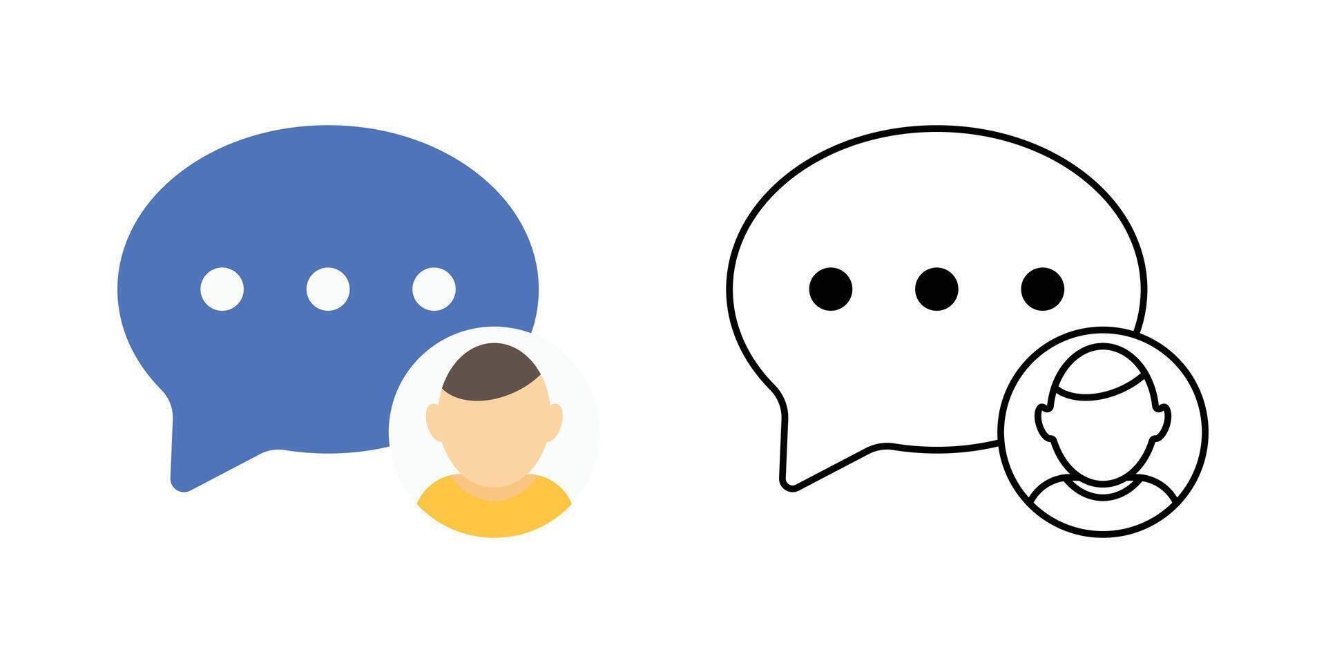 Typing partner icon showing chat bubble with typing dots and small avatar. Great for online messaging, ai communication, and interactive conversation design. vector