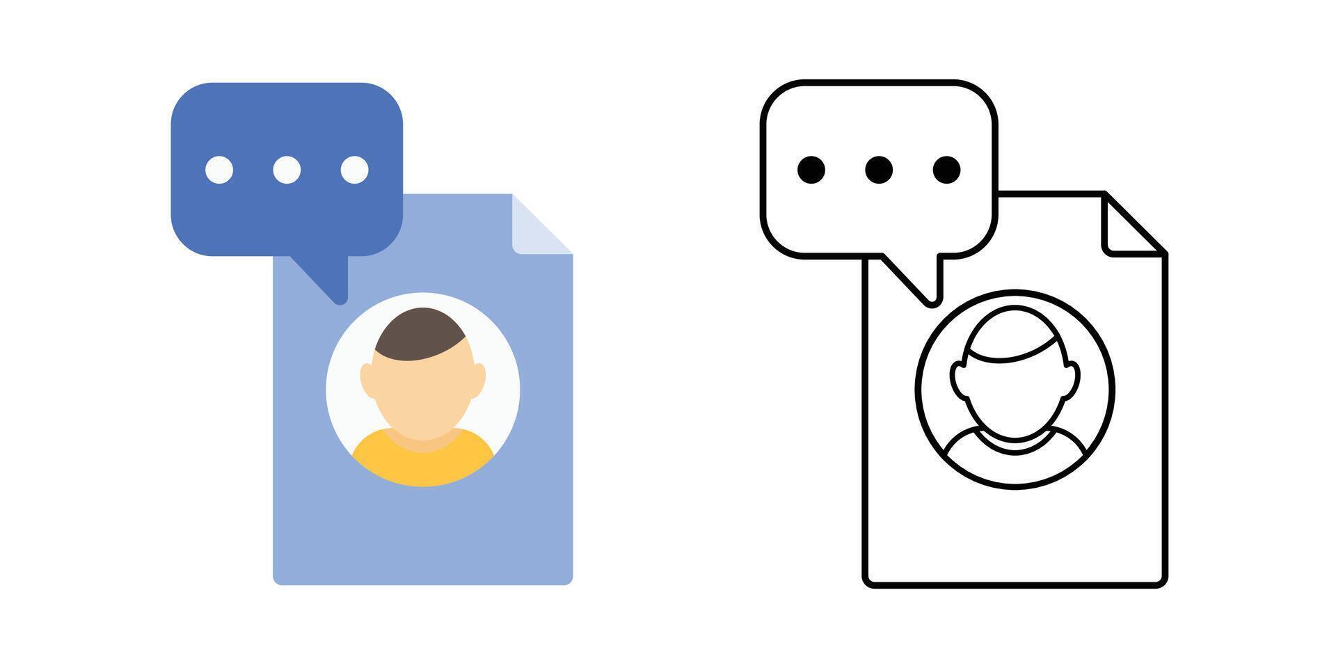 Comment thread open icon showing document with comment bubble and stacked avatars. Perfect for feedback workflow, collaboration interface, and document review design. vector