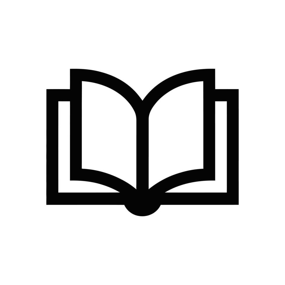 Black open book icon on white background representing education or library concept vector