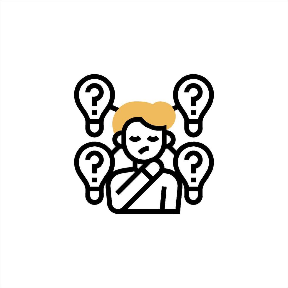 pensando hombre con preguntas problema resolviendo icono, incertidumbre vector