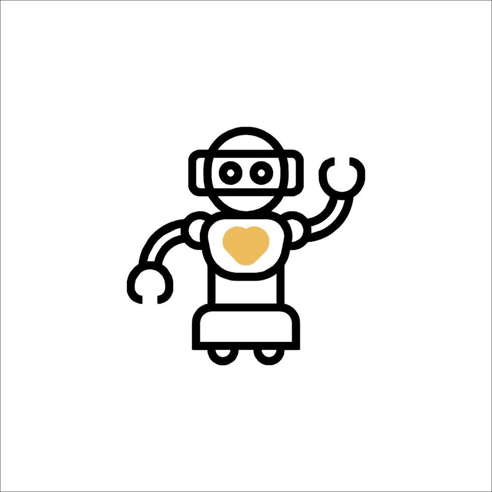 Cute Robot with Heart Icon AI Technology Concept, vector